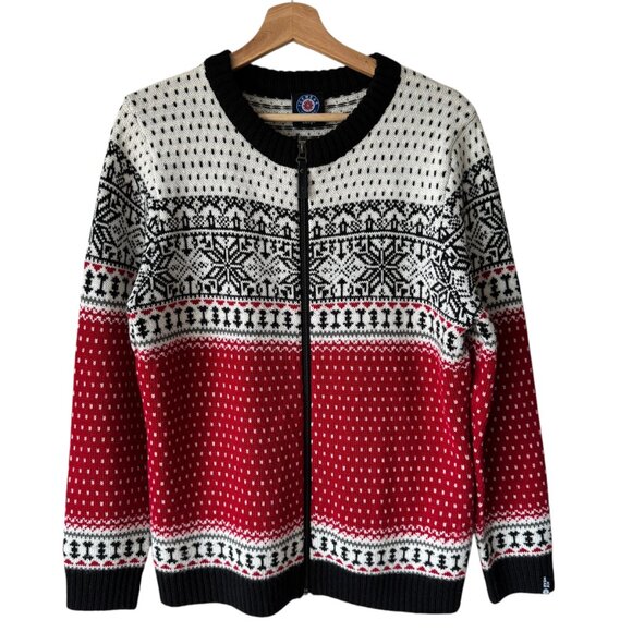 Icewear Iceland Full Zip Wool Blend Sweater Cardigan Fair Isle Nordic Cozy Large - Picture 1 of 16